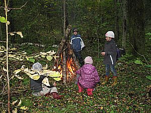 Жгли костёр из собраных веток и стволов упавших деревьев.